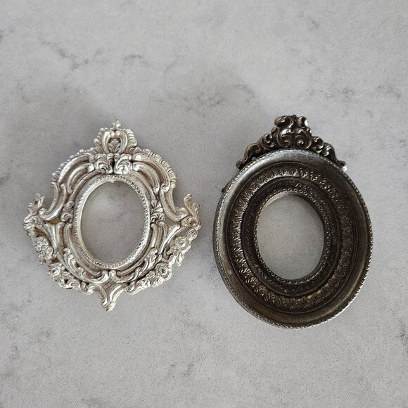 PAIR OF VINTAGE SMR ITALY ORNATE SILVER & BRONZE FRAMES 1.25" W x 1.5" H OPENING - Picture 2 of 14